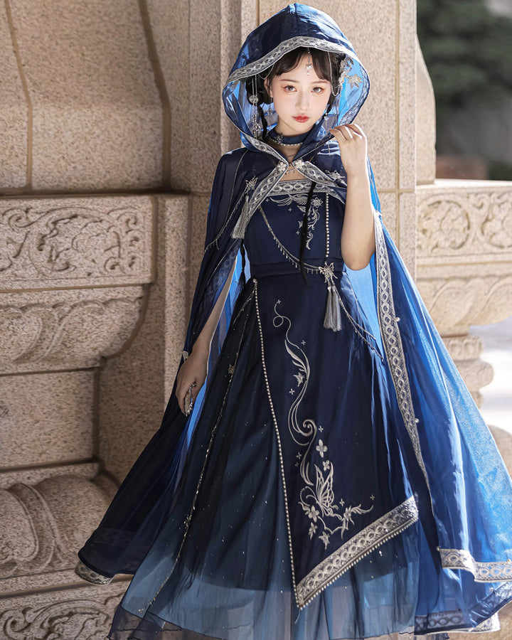 Eternal Day Priestess Blue Cloak Dress with Accessories