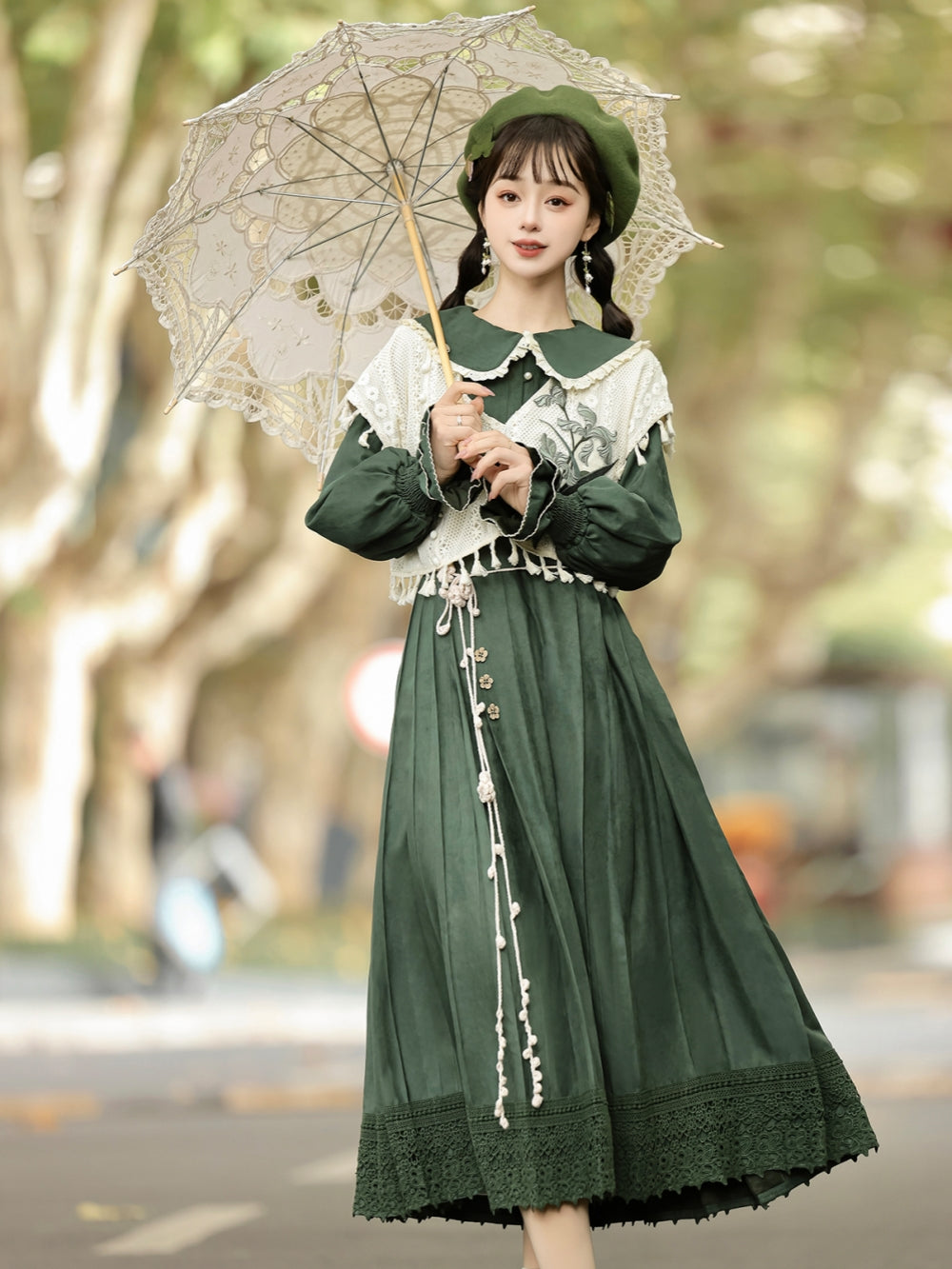 Floral Embroidered Han-inspired Vest & Maxi Dress Outfit