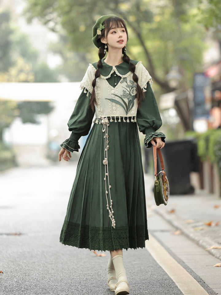 Floral Embroidered Han-inspired Vest & Maxi Dress Outfit