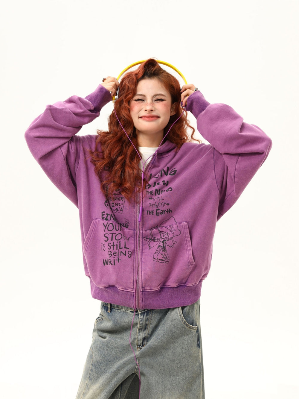 Fun Print Zip-Up Hoodie - Casual Pullover Jacket