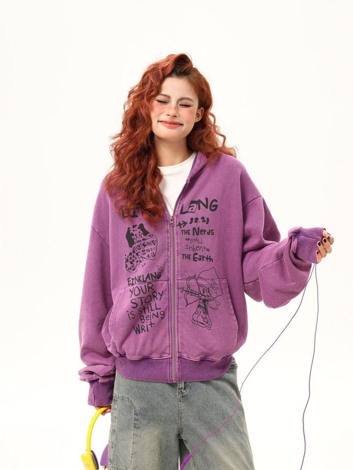 Fun Print Zip-Up Hoodie - Casual Pullover Jacket