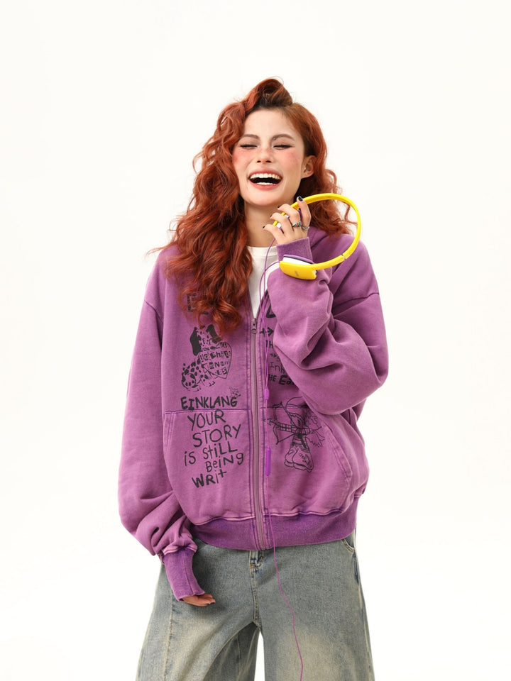 Fun Print Zip-Up Hoodie - Casual Pullover Jacket