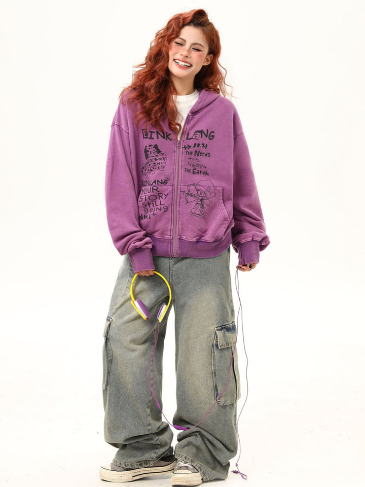 Fun Print Zip-Up Hoodie - Casual Pullover Jacket