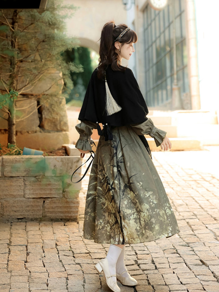 [ Gilded Bamboo Shadows ] Han-inspired Cape & Dress Ensemble