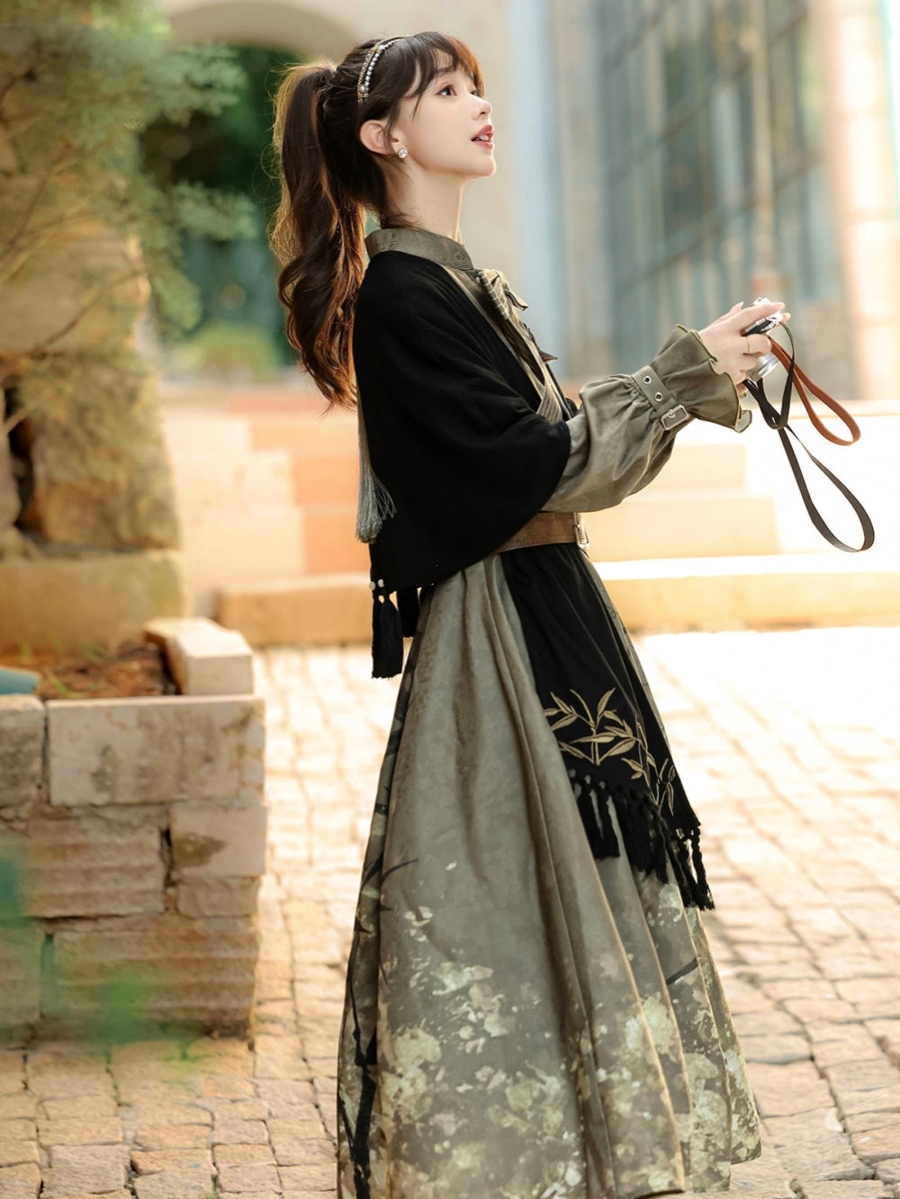 [ Gilded Bamboo Shadows ] Han-inspired Cape & Dress Ensemble