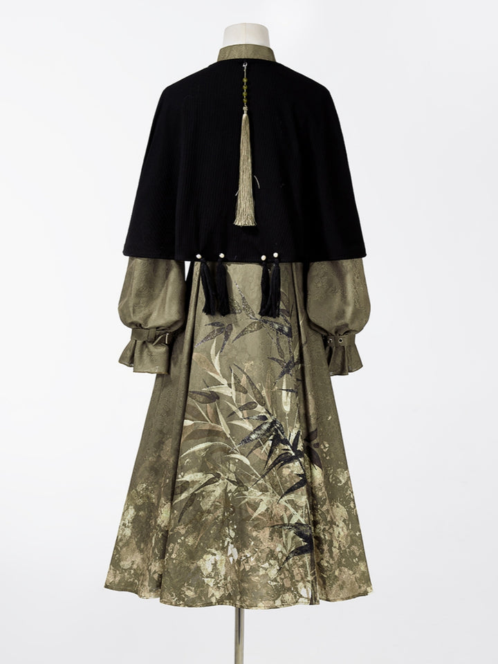 [ Gilded Bamboo Shadows ] Han-inspired Cape & Dress Ensemble