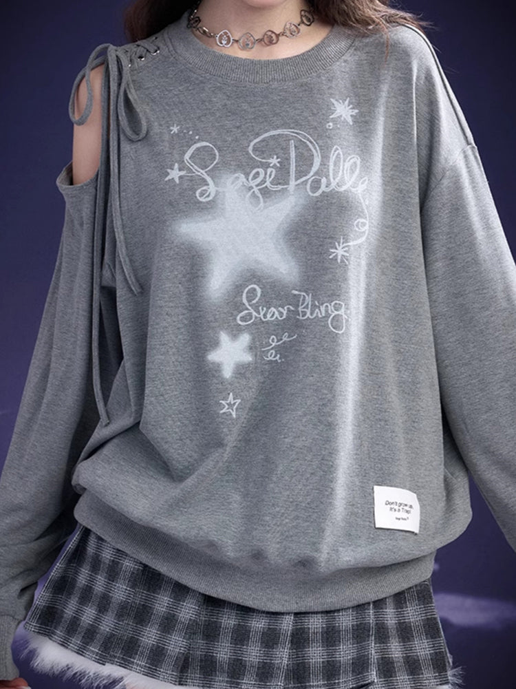 Gray Off-Shoulder Tie Tee