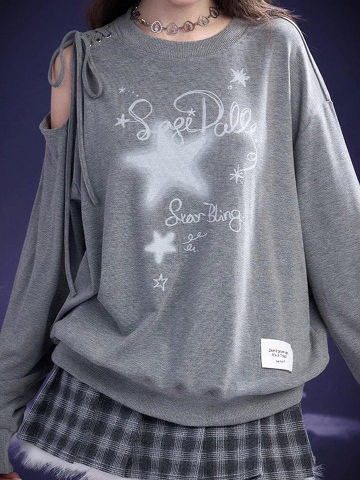 Gray Off-Shoulder Tie Tee