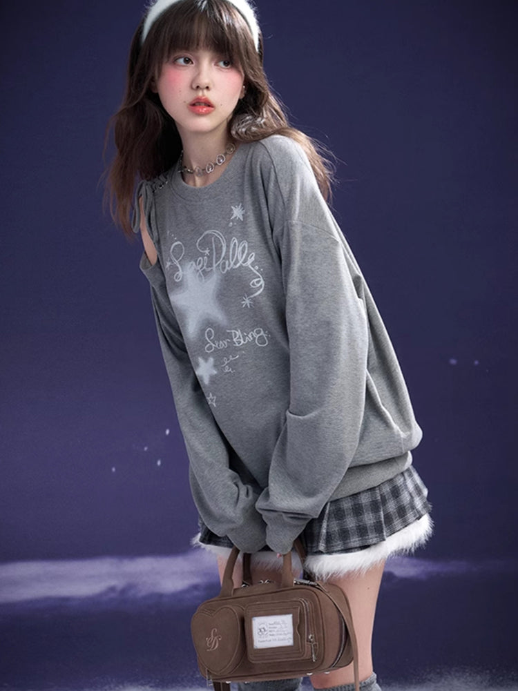 Gray Off-Shoulder Tie Tee