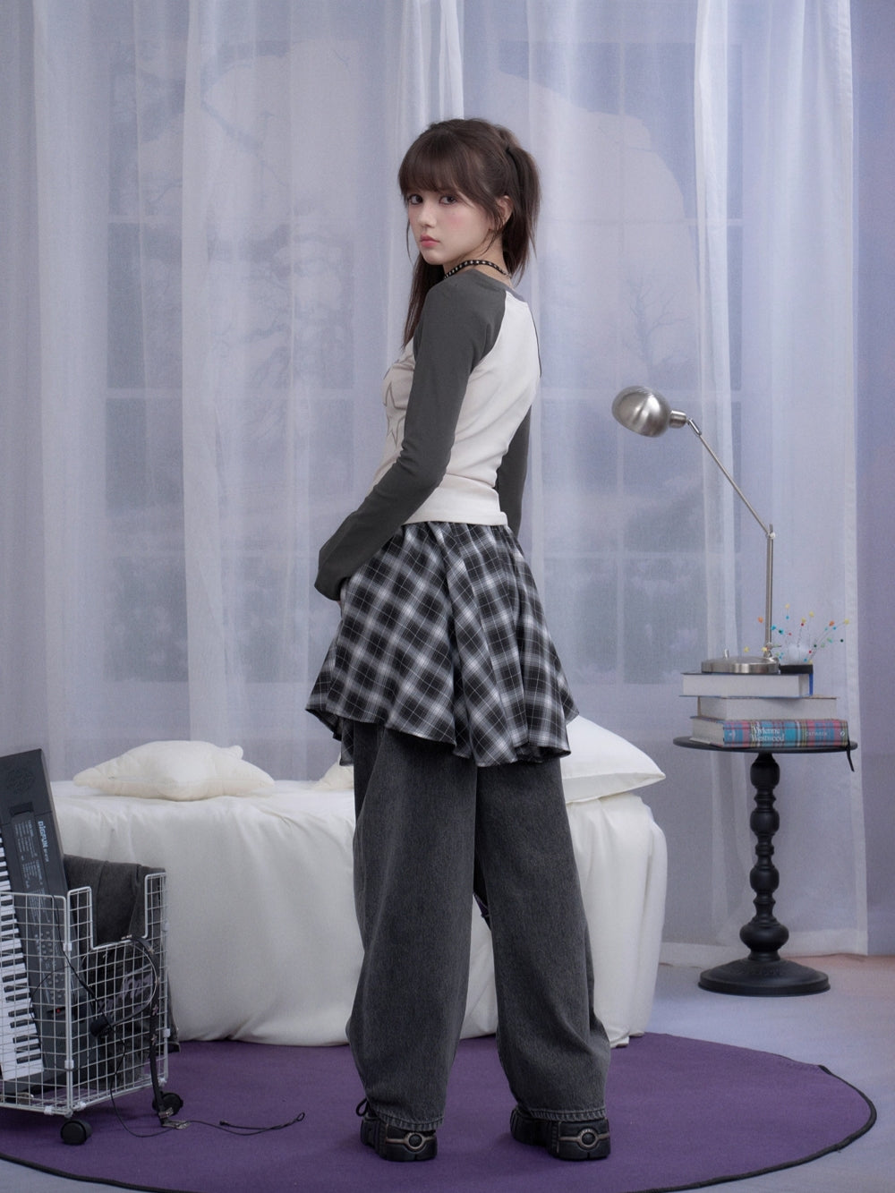 Harajuku Black Grey Plaid Streetwear Mini Skirt