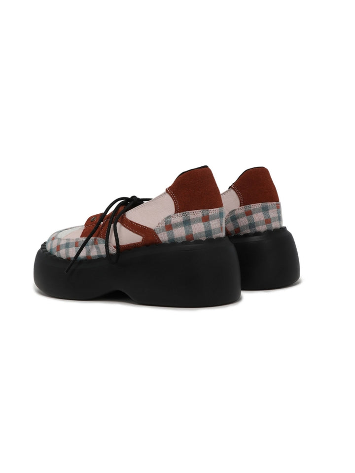 Checkered Lace-Up Design Patchwork Platform Shoes
