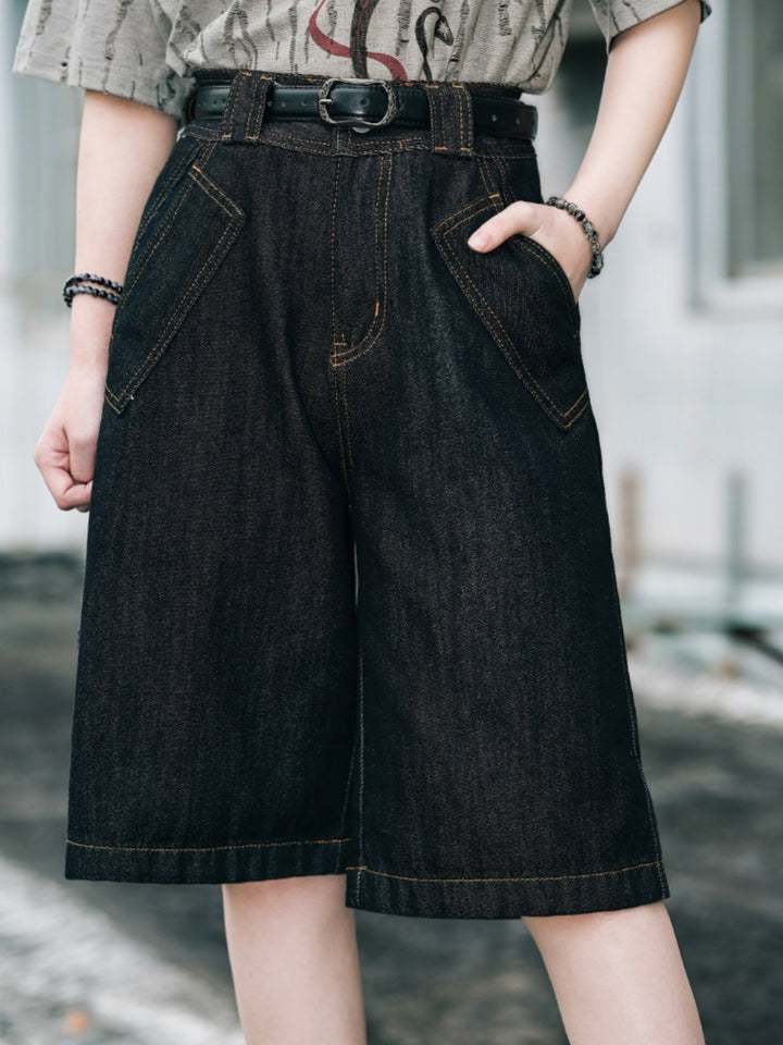 Contrast Stitch Denim Bermuda Shorts