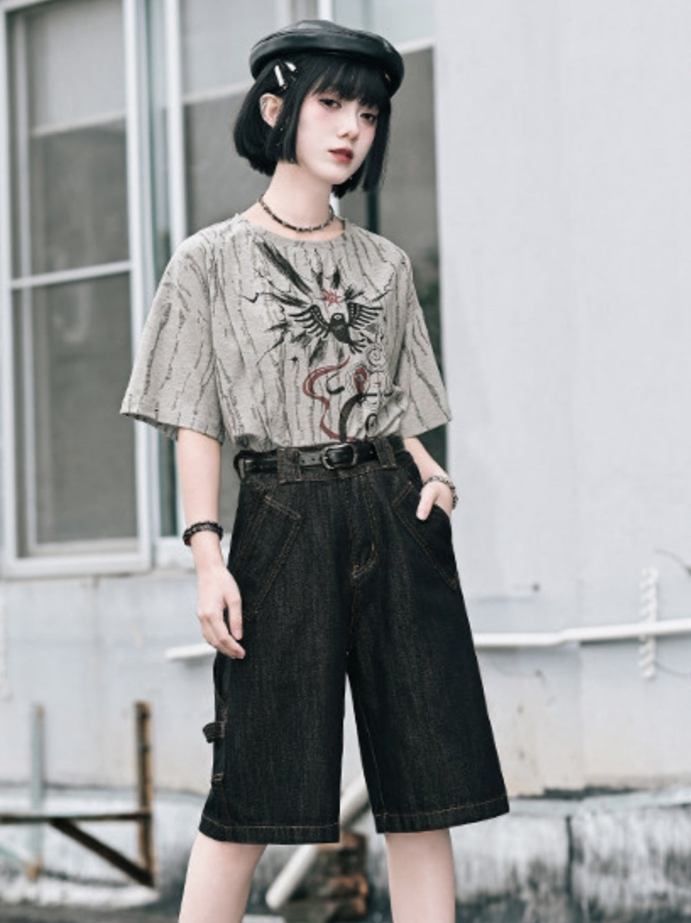 Contrast Stitch Denim Bermuda Shorts
