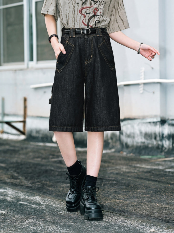 Contrast Stitch Denim Bermuda Shorts