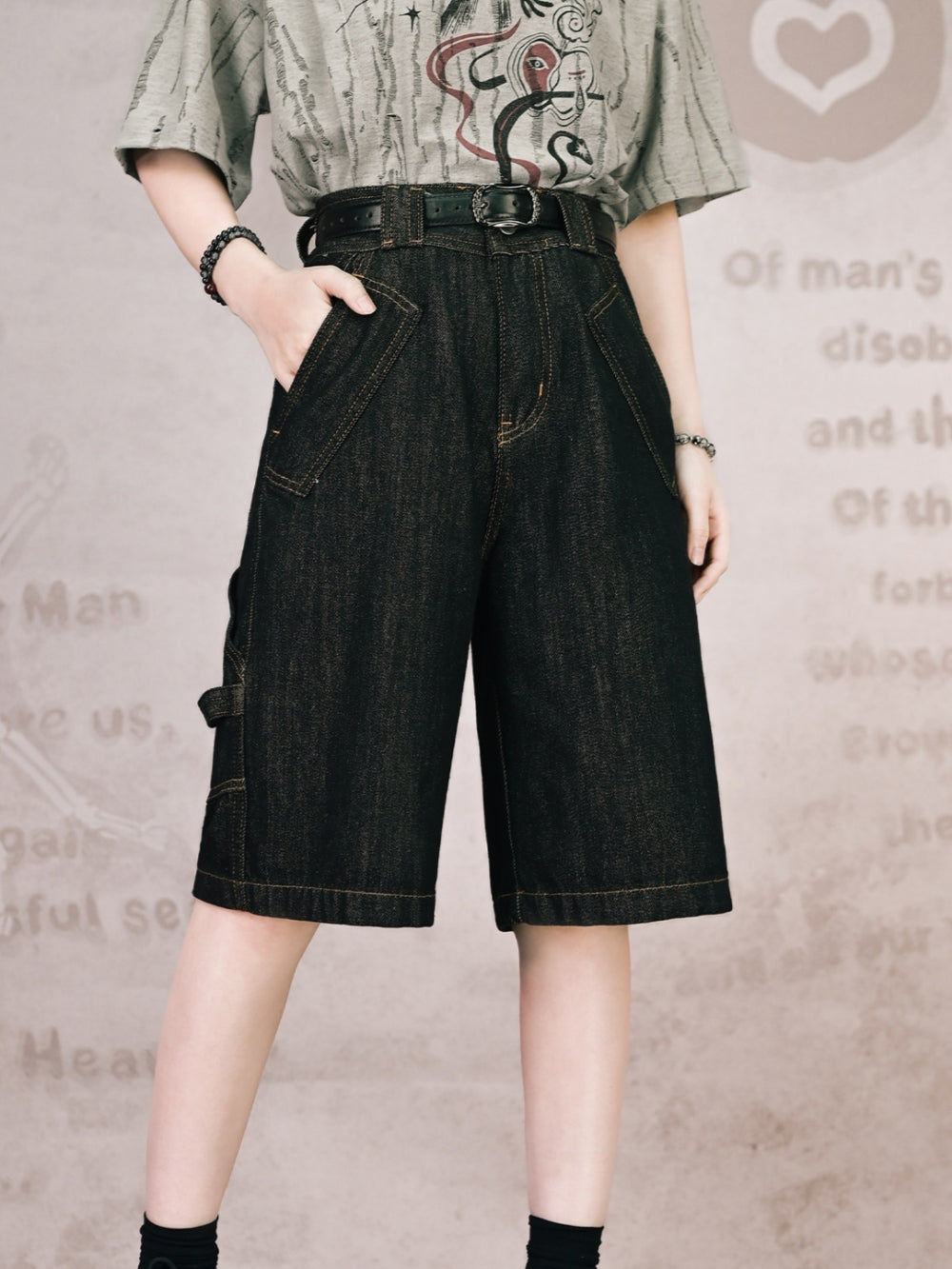 Contrast Stitch Denim Bermuda Shorts