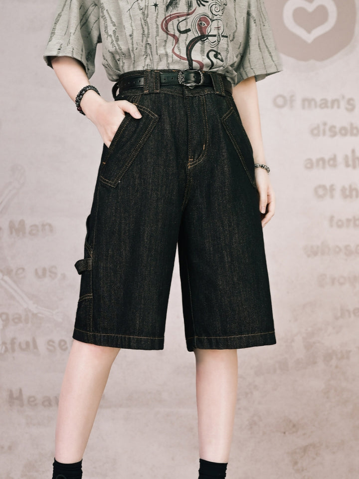 Contrast Stitch Denim Bermuda Shorts