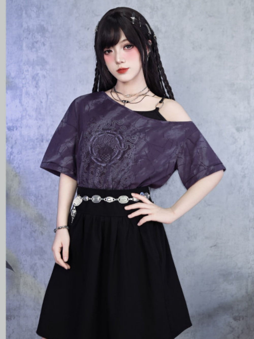 Wide Waistband Pleated A-Line Skirt