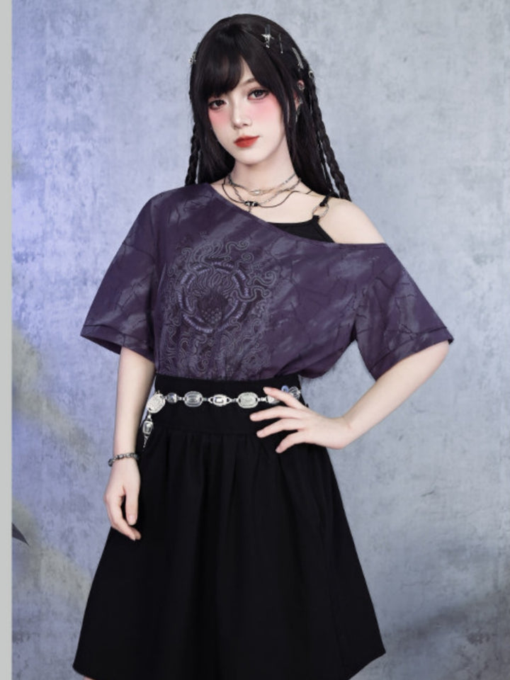 Wide Waistband Pleated A-Line Skirt