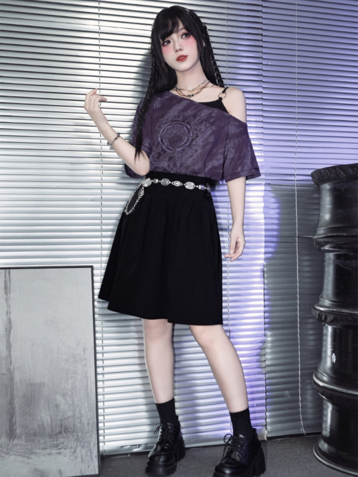 Wide Waistband Pleated A-Line Skirt