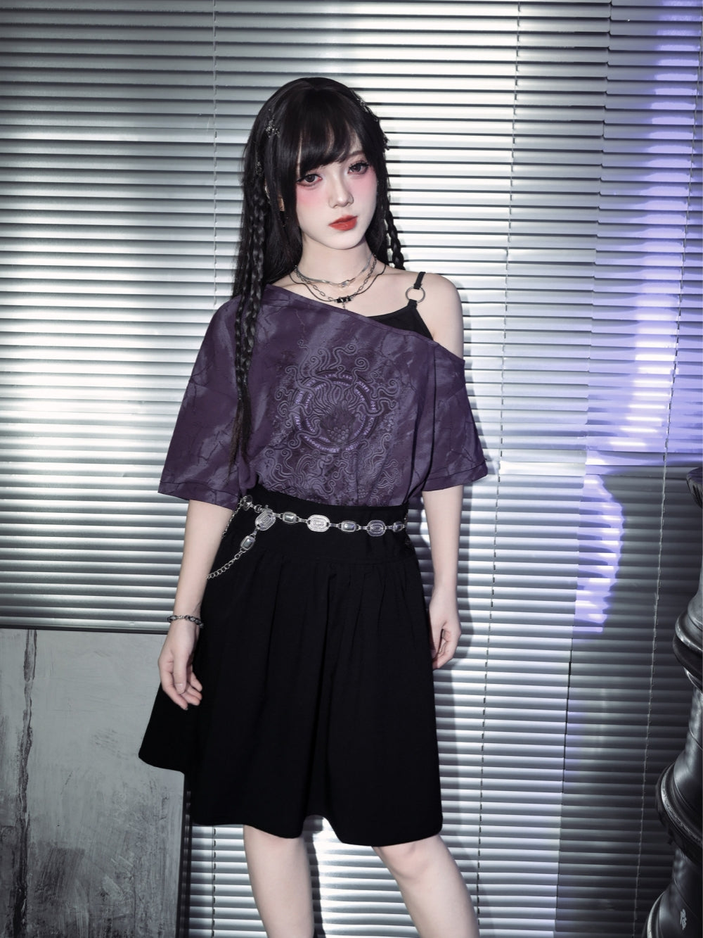 Wide Waistband Pleated A-Line Skirt