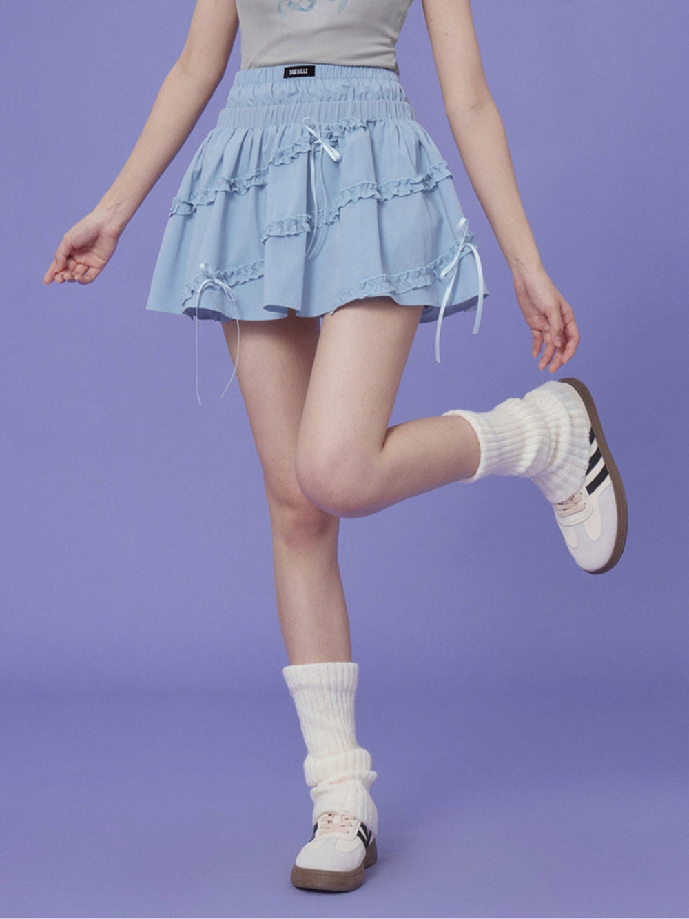 Dainty Ribbon Blue Tiered Ruffle Skirt