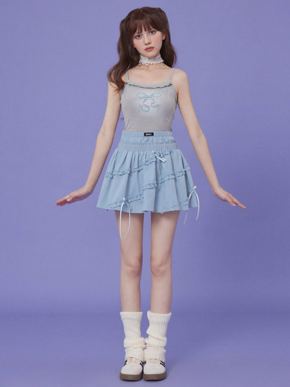 Dainty Ribbon Blue Tiered Ruffle Skirt