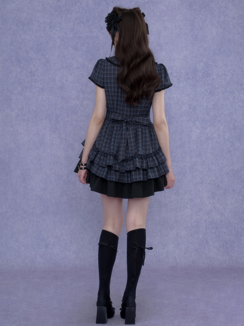 Double Breasted Plaid Ruffle Dress