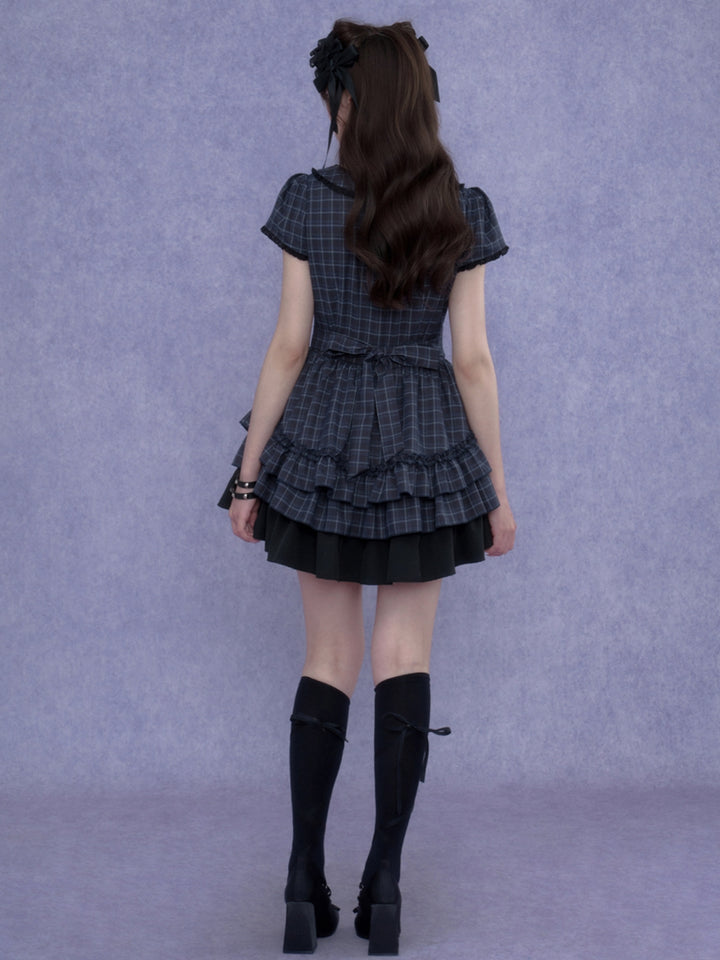 Double Breasted Plaid Ruffle Dress