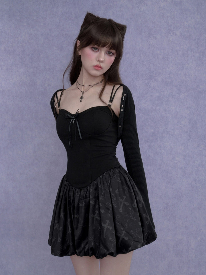 Corset Bubble Dress Ribbed Shrug
