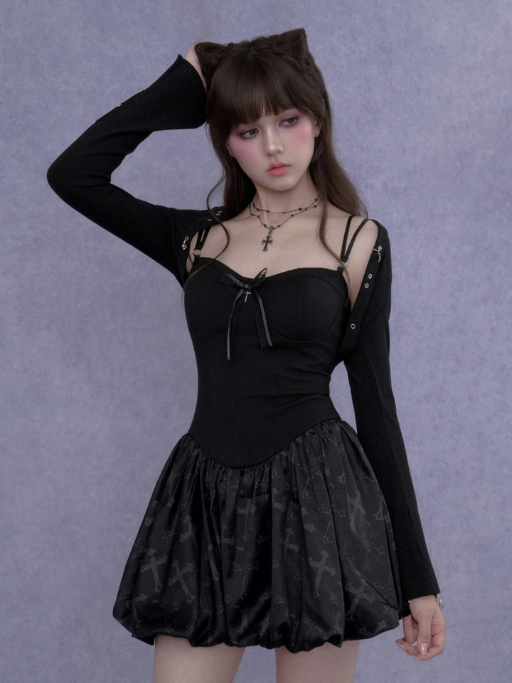 Corset Bubble Dress Ribbed Shrug