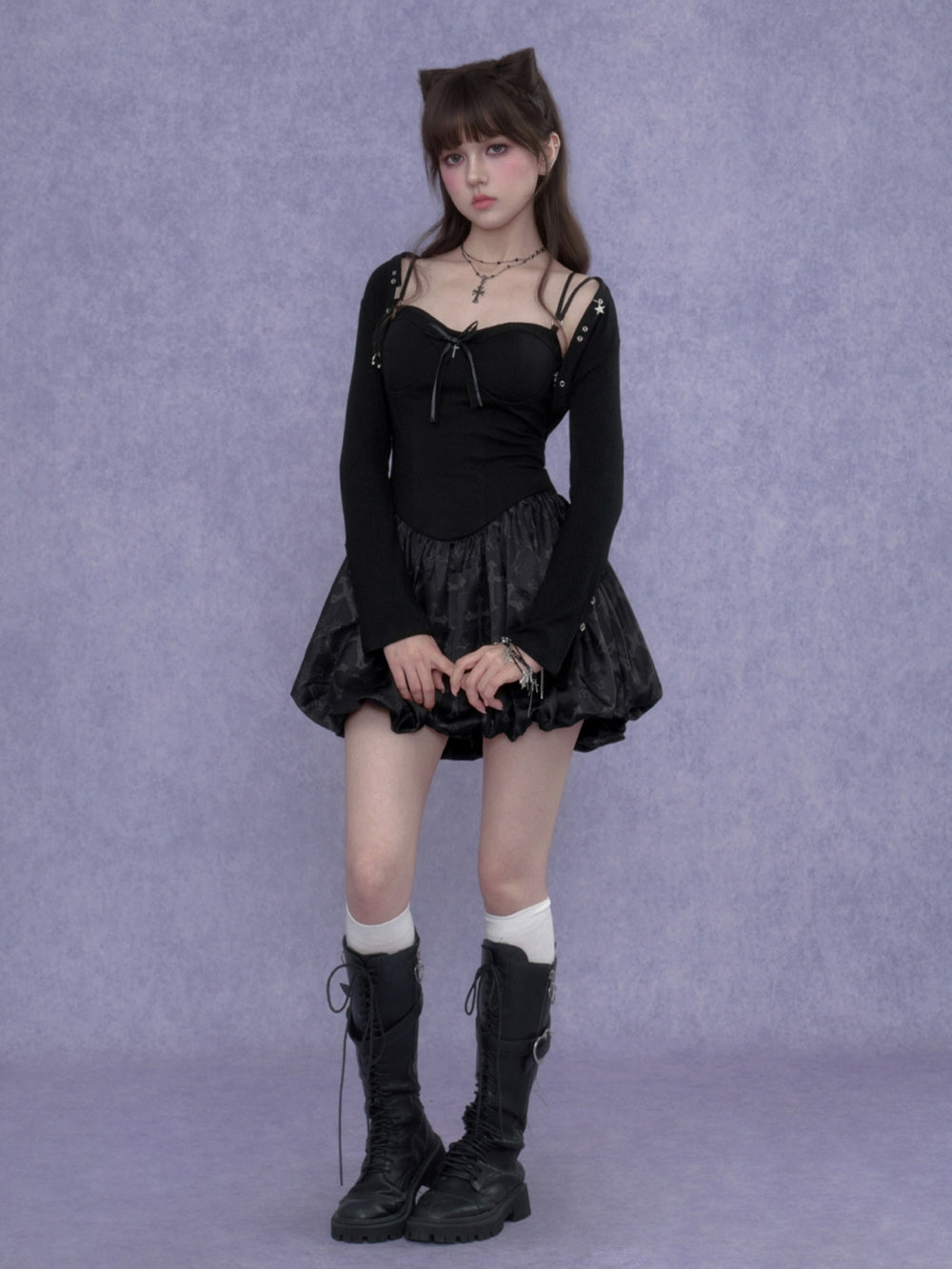 Corset Bubble Dress Ribbed Shrug