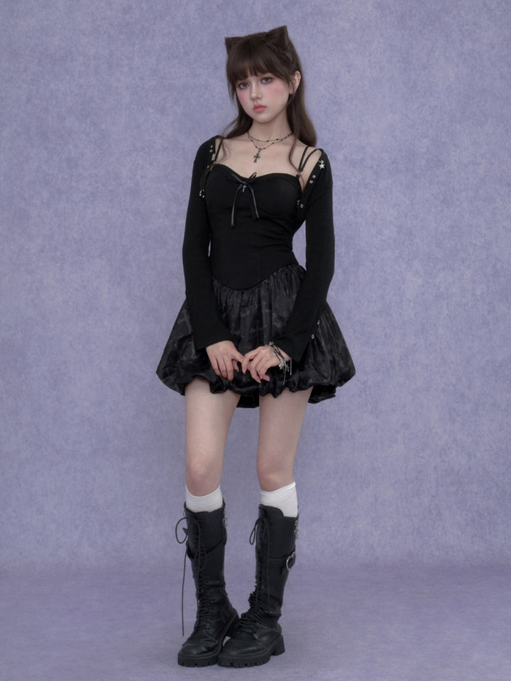 Corset Bubble Dress Ribbed Shrug