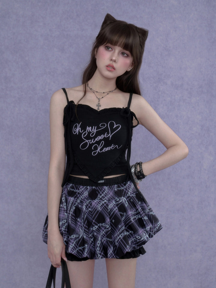 Dark Coquette Purple Plaid Ruffled Skirt