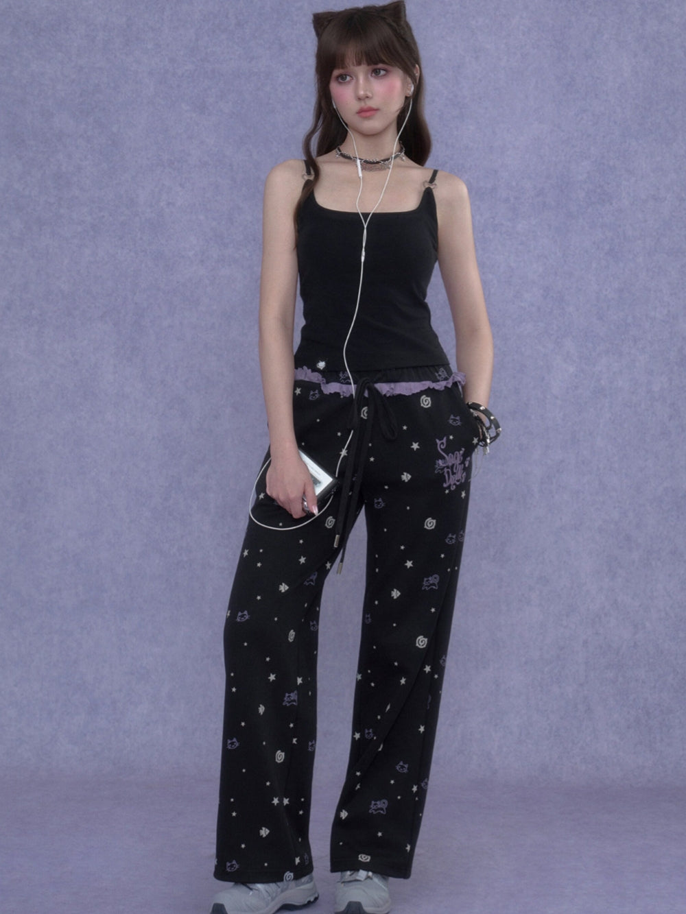 Dainty Black Camisole with Heart Rings