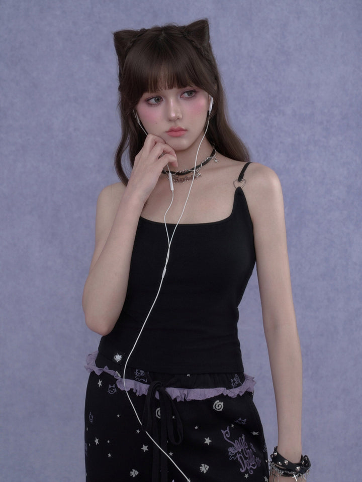 Dainty Black Camisole with Heart Rings