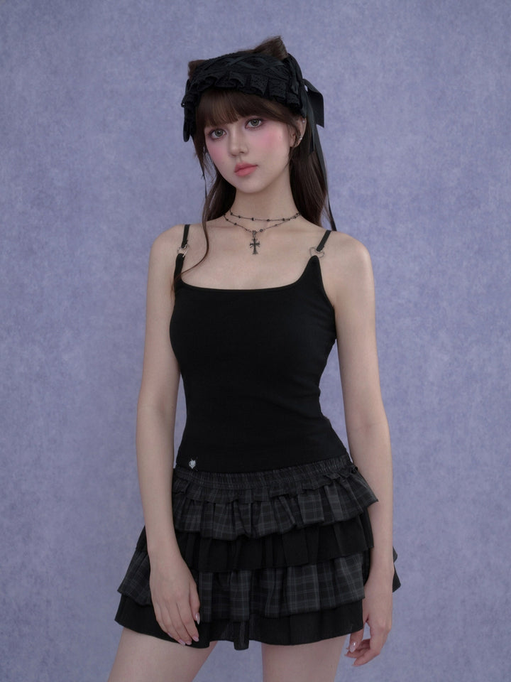 Dainty Black Camisole with Heart Rings