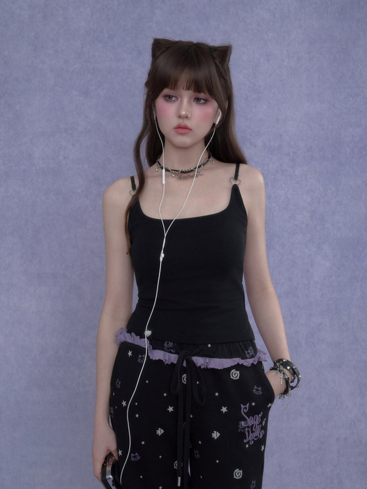 Dainty Black Camisole with Heart Rings