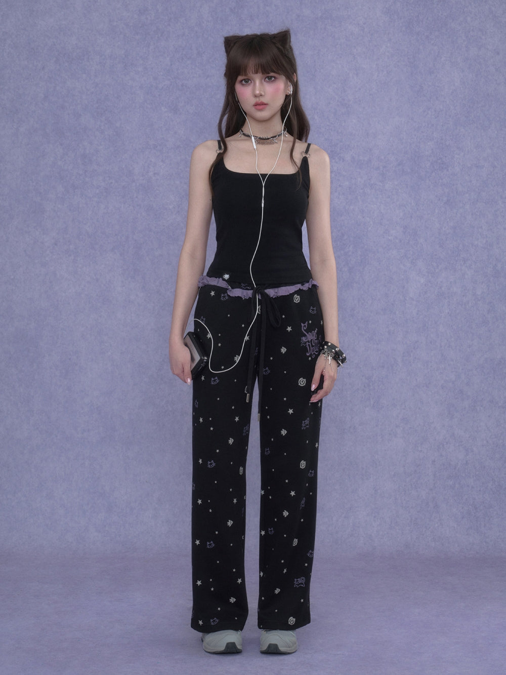 Dainty Black Camisole with Heart Rings