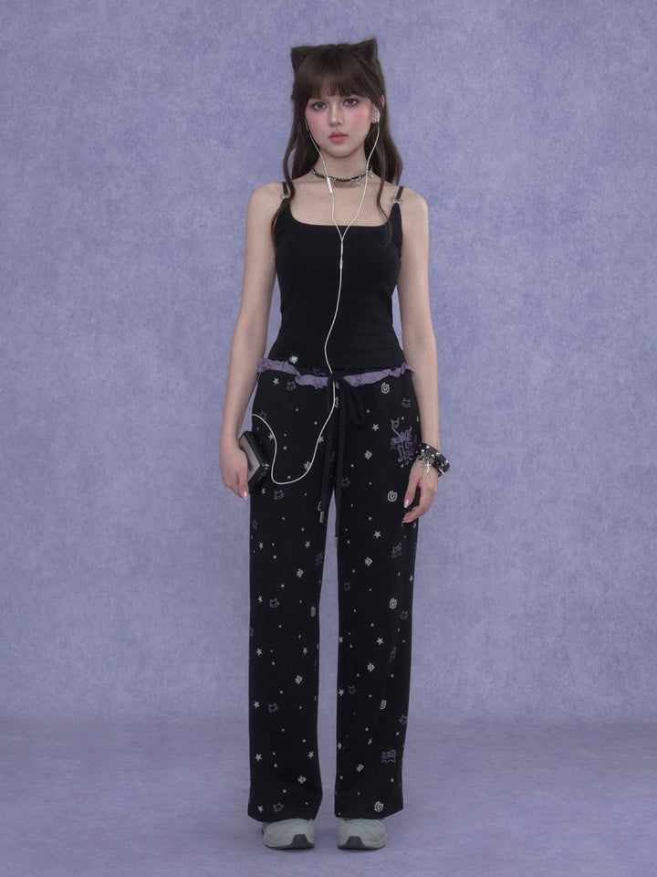 Dainty Black Camisole with Heart Rings