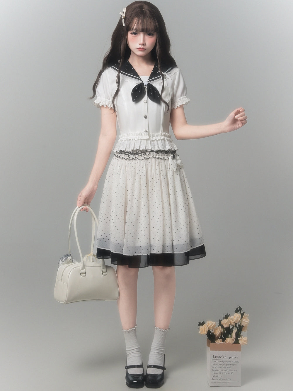 Japanese Sailor Collar Top Polka Dot Skirt