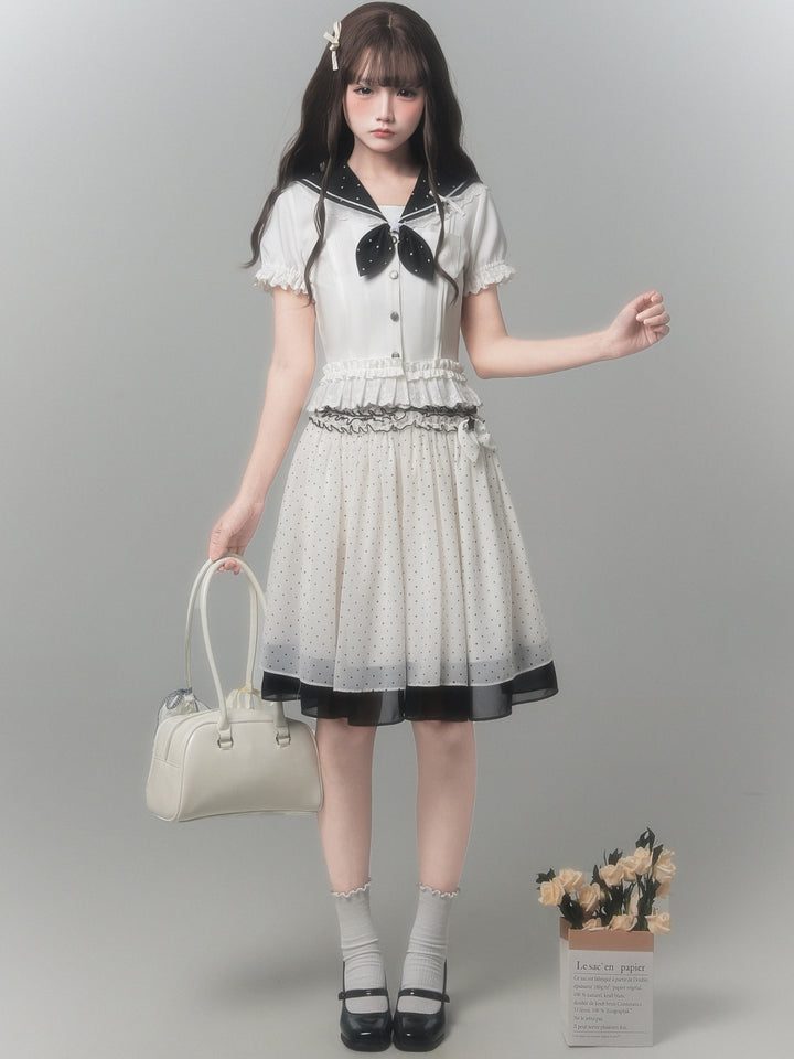 Japanese Sailor Collar Top Polka Dot Skirt