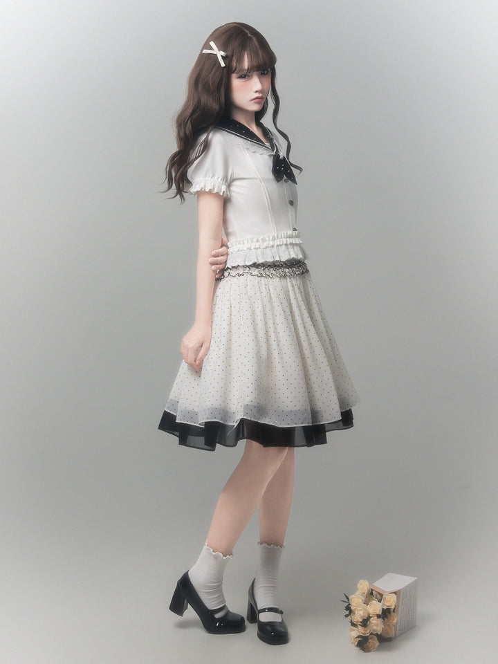 Japanese Sailor Collar Top Polka Dot Skirt