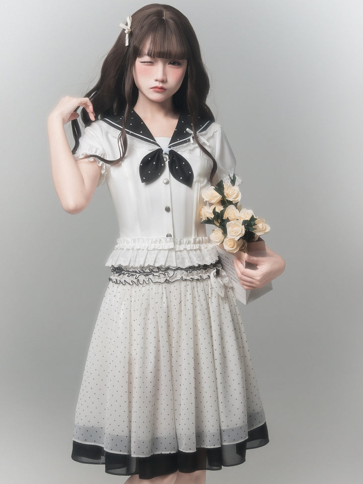 Japanese Sailor Collar Top Polka Dot Skirt