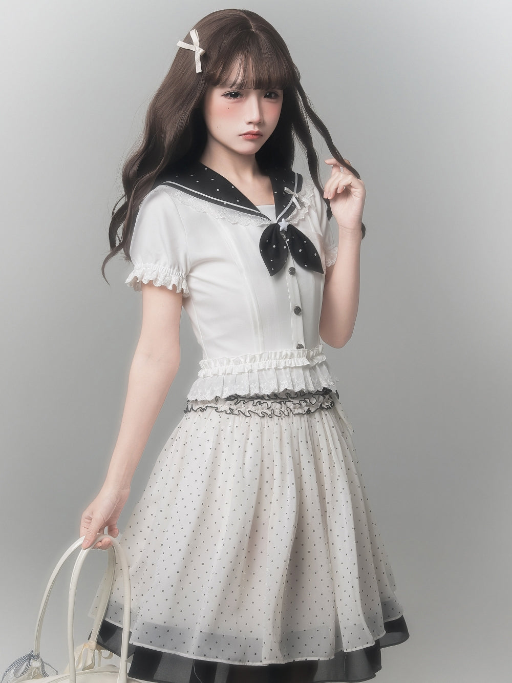 Japanese Sailor Collar Top Polka Dot Skirt