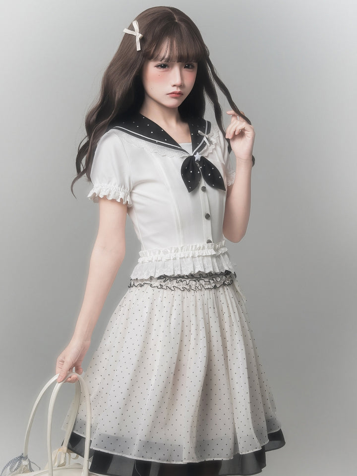 Japanese Sailor Collar Top Polka Dot Skirt
