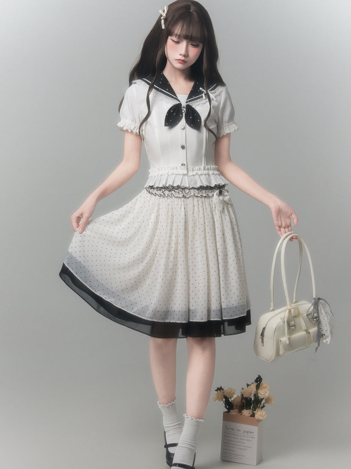 Japanese Sailor Collar Top Polka Dot Skirt