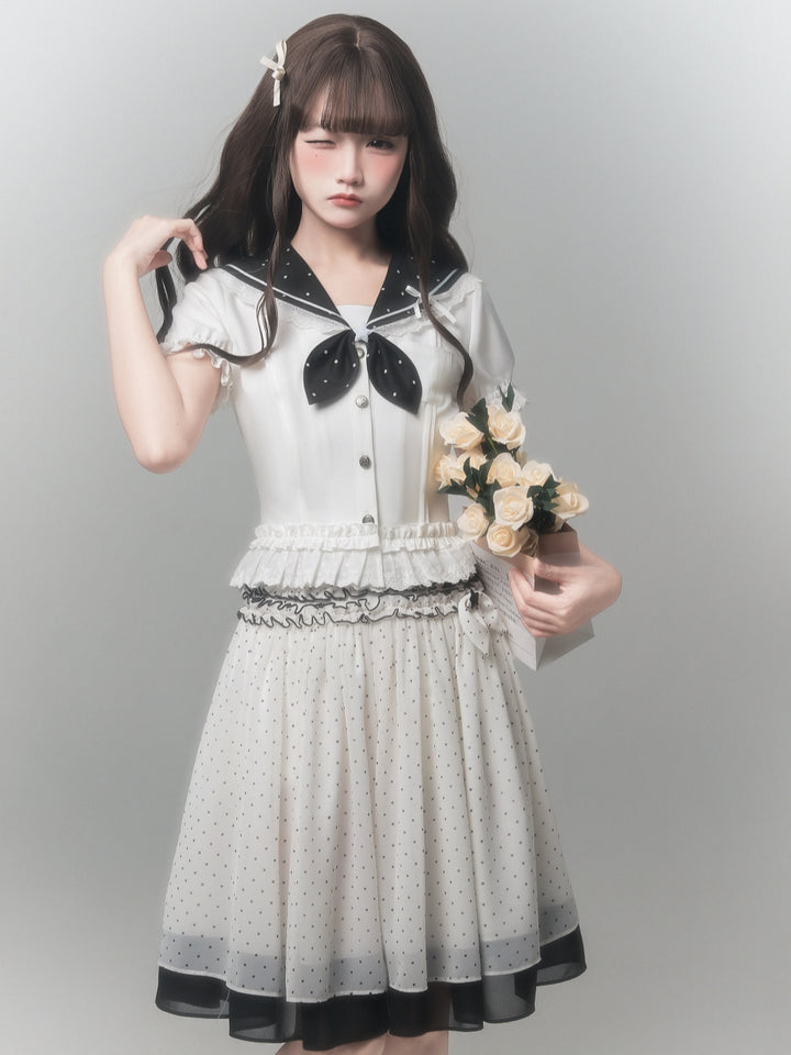 Japanese Sailor Collar Top Polka Dot Skirt