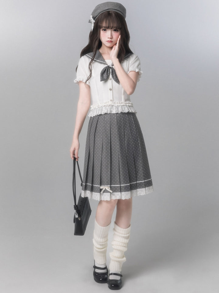 Japanese Sailor Collar Shirt Pleated Skirt