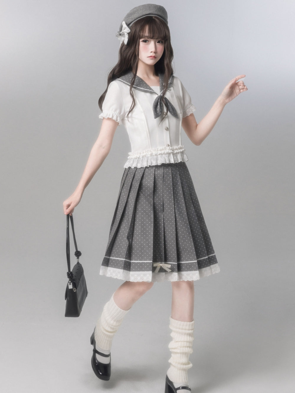Japanese Sailor Collar Shirt Pleated Skirt