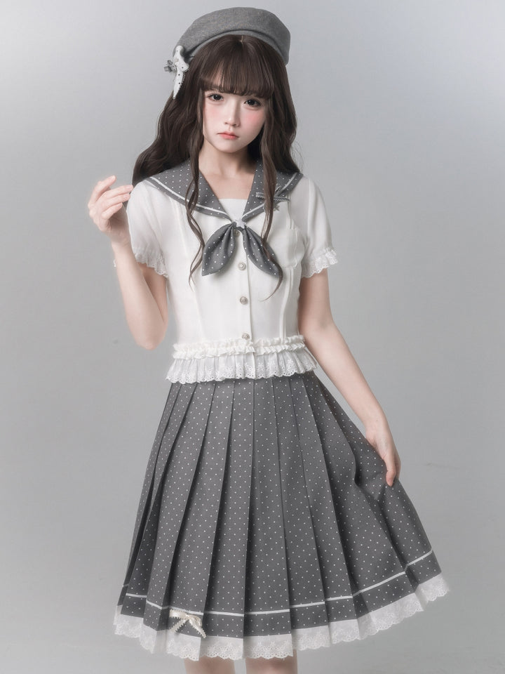 Japanese Sailor Collar Shirt Pleated Skirt
